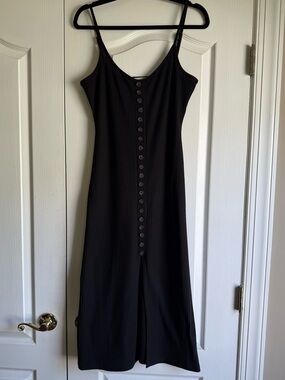 Native Black Ribbed Button-Down Midi Slip Dress